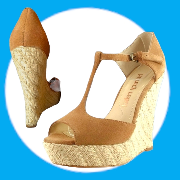 Luxury Rebel 🍒Nude Suede T-Strap 🍒 Platform Espadrille Sandals 🍒 8M - Picture 14 of 14